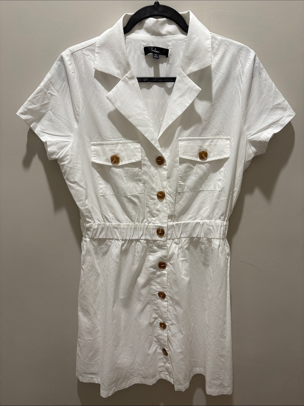 White Button-Down Dress with Pockets